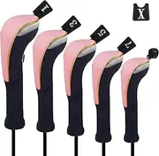 Andux 5Pcs/Set Gold Golf 460cc Driver Fairway Woods Hybrids Club Head Covers MT/ZH15