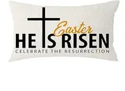 GAWEKIQE Happy Easter He is Risen Cross Best Gift Lumbar Cotton Linen Decorative Throw Pillow Cover Cushion Case for Family Bed Sofa Outdoor 12x20inches (Black)