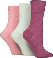 IOMI Footnurse Diabetic Gentle Grip Non-Binding Cotton Rich Socks Ladies 3 pair 4-8UK Pink Mint Raspberry