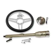 28" Natural Tilt Manual Column& 14" Half Wrap Steering Wheel& Flamed Horn Button