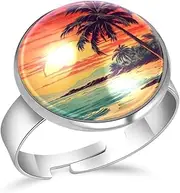 [FVQL] Ring for Women Girls, beach and palm tree, 0.67inch/1.7cm, Glass, glass