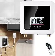 Electric Tankless Water Heater, 5500W 7500W 110V 220V Mini Instant Hot Water Heater with LCD Display for Shower Bathroom Kitchen Washing, Portable Water Heater,Black-5500Wto220V