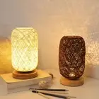Wooden Rattan Twine Table Lamp USB Plug Bedside Lamp Atmosphere Light Desktop