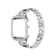 Nevenka Bling Band Compatible Apple Watch with Case 38 40 42 44mm Rhinestone Cross Straps-Silver 44mm
