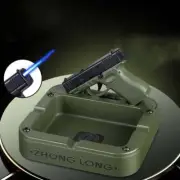 Refillable Gas Jet Flame Gun Shape Lighter Torch Cigar Cigarettes Ashtray Set
