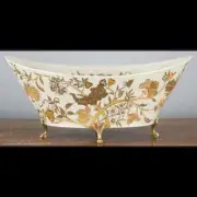 ALDER PORCELAIN PLANTER WITH BRONZE ACCENTS browns golds floral leaves