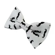 Mens White With Black Moustache Cotton Bow Tie & Pocket Square Set