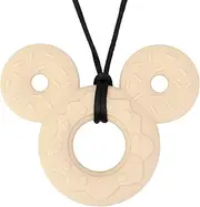 Panny & Mody Sensory Chew Necklace for Kids Boys Girls, Silicone Mouse Shaped Pendant Chewy Teething Necklaces for Autism Children with Sensory Needs (Khaki)