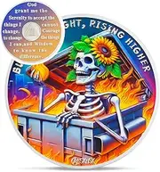 Sunflower Skull 1 Year Sobriety Coin - Dumpster Fire One Year AA Coins - Recovery Addiction NA AA Chips and Medallions - 1-10 Prime Celebrate Clean Narcotics Alcoholics Anonymous Gifts for Men Women