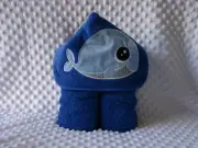 Whale Machine Embroidered Blue Hooded Bath Towel