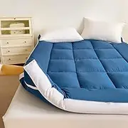 Foldable Japanese Floor Mattress 4" Extra Thick, Easy to Store for Lounge - Roll Up Mattress Dormitory Guest Room(Blue,Twin)