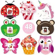Valentine's Day Cards for Kids Valentines Cards Set with Temporary Tattoos and Envelopes Choice for Classroom 8 Different Cute & Adorable Designs - 48 Pack