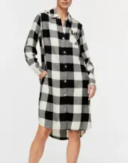 NEW PETER ALEXANDER CHECK LEOPARD FLANNELETTE NIGHTIE BLACK WHITE M RRP$99.95