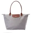 NWT LONGCHAMP Le Pliage Large Nylon Shoulder Tote Long Handle GREY AUTHENTIC