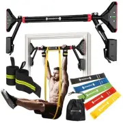 Pull Up Bar for Doorway with Resistance Bands & Wrist Wraps, Adjustable Chin