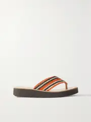 [Gabriela Hearst] Gabriela Hearst - Clemence Striped Raffia Platform Flip Flops - Neutral - IT36 IT 36 Neutrals