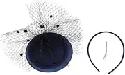 [Ipetboom] Fascinator Hats for Tea Party Mesh Hat Hair Accessories Head Bands Hair Clip Navy