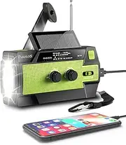 Emergency-Radio,Puiuisoul 4000mAh Weather Radios with Hand Crank & Solar Charging,Portable 3 Gear LED Flashlight,SOS Alarm, AM/FM/NOAA,Motion Sensor Reading Lamp