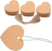 SOPOTUTU 1 Set Romantic Heart Tags Blank Hanging Labels for DIY Crafts Kraft Paper Heart Tags with Jute Twine for Valentines Day Decorations Portable and Easy to Write