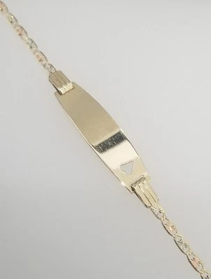 Real 14K Tri Tone Gold 5" Adjustable 6" 2MM Valentino Kid Baby Child ID Bracelet