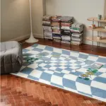 棊盤格客廳地毯綠色創意格子臥室床邊毯鏡前地墊 BMCP