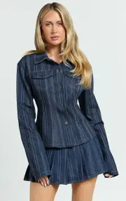 Lioness - Rider Denim Jacket in Deni Stripe
