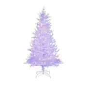 Costway 185CM Pre-Lit Christmas Tree Snow-Flocked Xmas Tree w/383 Tips Artificial Tree 300 Lights 11 Modes Home Party White