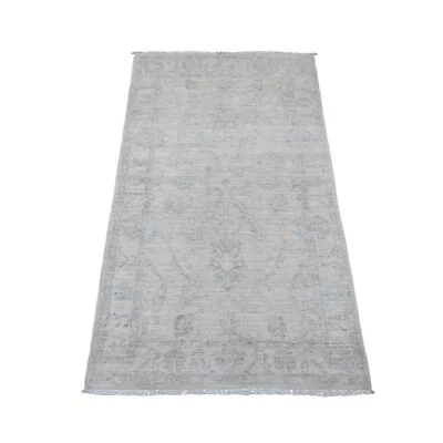 2'10"x5' White Washed Out Peshawar Leaf Design Hand Knotted Pure Wool Rug R20687