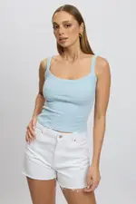 Blue Singlet Scoop Neck Rib - Size 14L, Women's Singlet