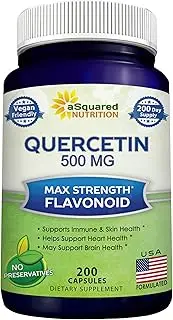 Pure Quercetin 500mg Supplement - 200 Capsules - Quercetin Dihydrate to Support Cardiovascular Health - Max Strength Powder Complex Pills to Help Improve Anti-Inflammatory & Immune Response