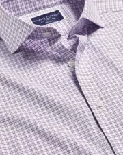 Charles Tyrwhitt Men's Non-Iron Slim Fit Grid Check Shirt Mauve Purple 16/35 NWT