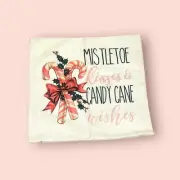 Christmas Pillow COVER 16.5” x 17.5” Mistletoe Candy Cane Burlap NWOT Holidays
