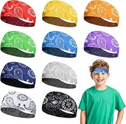 [Fumwase] 10 Pieces Boys Athletic Sweatbands Headbands 16 inch Elastic Sports Wicking Headbands Breathable Soft Sweatband Head Wrap for Basketball Football Cycling Running