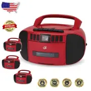 Sleek Red Boombox: Portable AM/FM Radio, CD & Cassette Player with LCD Display