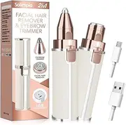 Solimpia 2-in-1 Electric Eyebrow & Facial Hair Trimmer for Women Rechargeable Lady Shaver with Built-in LED light, Painless Hair Remover for Face, Eyebrows & Arm
