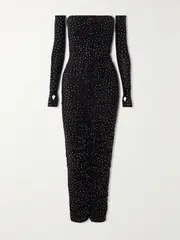 [Alex Perry] Alex Perry - Strapless Ruched Crystal-embellished Stretch-jersey Gown And Gloves Set - Black - UK 16 UK 16 Black