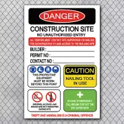 OWNER BUILDER CONSTRUCTION SITE SAFETY SIGN 5MM THICK CORFLUTE PANEL -