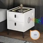 Oikiture Set of 2 Smart Bedside Tables Wireless Charging LED Drawers Nightstand