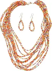 [MOBUTOFU] Rice Bead Necklace Earrings Beaded Necklaces Jewlery Beads Jewelry Kit Boho Beads Retro Earrings White Beaded Necklace Creative Earrings Necklace Kit Crystals Necklaces Black