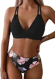 [Tainehs] Women's Push Up V Neck Bikini Sets Criss Cross Back Two Piece Bathing Suit