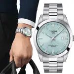 【TISSOT 天梭】GENTLEMAN 冰藍 80小時矽游絲紳士機械手錶(T1274071135100)