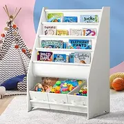 Oikiture Kids Bookshelf Toy Storage 4 Tier with 3 Drawers Toy Storage