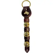 Horse Head Charm Brown Leather Strap Sleigh Bell Door Hanger Made USA 15 Inch
