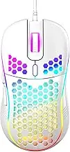 Honeycomb Wired Gaming Mouse, RGB Backlight and 7200 Adjustable DPI, Ergonomic and Lightweight USB Computer Mouse with High Precision Sensor for Windows PC & Laptop Gamers (White)