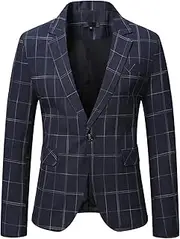 [Generic] Mens Autumn and Winter Slim Retro Daily Plaid Buckle Pocket Suit Coat Flower Suit Men