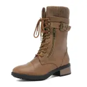 DREAM PAIRS Women's Amazon Camel Mid Calf Combat Riding Boots Size 8.5 M US