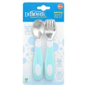 Dr. Brown's, Soft Grip Spoon & Fork Set, 12 Months +, Teal, 2 Piece Set