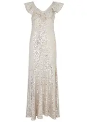 Olivia Rubin Rex Sequin-embellished Maxi Dress - Silver - 14 (UK14 / L) 14 (UK14 / L)