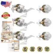 Universal Keyed Alike Deadbolt and Entry Lever Set - Elegant Satin Nickel Finish