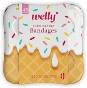 Welly Bandages | Adhesive Flexible Fabric Bravery Badges | Assorted Shapes for Minor Cuts, Scrapes, and Wounds | Colorful and Fun First Aid Tin | Ice Cream Patterns - 48 Count